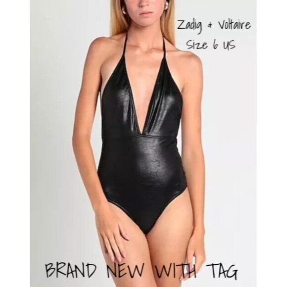 Zadig & Voltaire One-Piece Swimsuit Black Deep V-Neck Size 6 US New With Tag - Picture 1 of 3